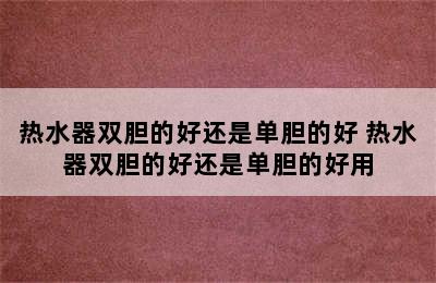 热水器双胆的好还是单胆的好 热水器双胆的好还是单胆的好用